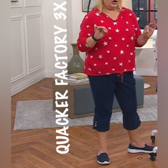 Quacker Factory French Terry Star Bright Hooded Top EUC 3X - Picture 1 of 7